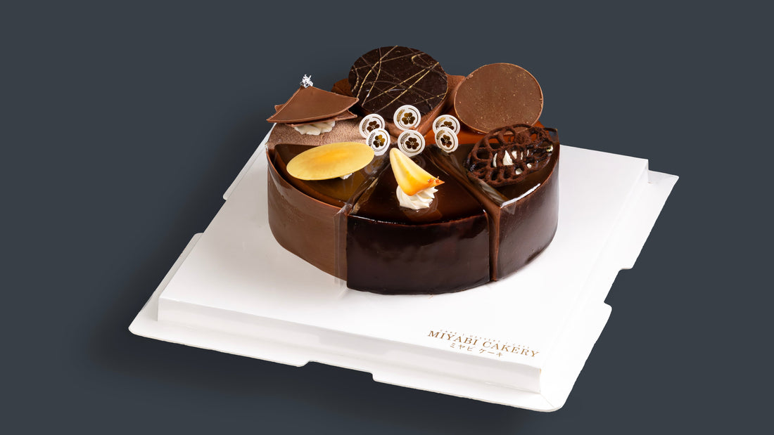 Miyabi Valrhona Chocolate 6 in 1 tasting cake with six decorated slices