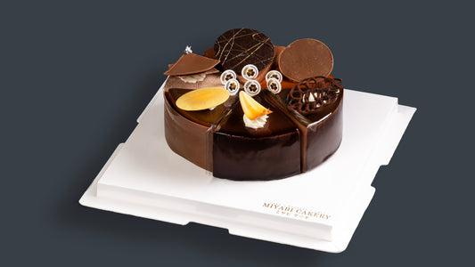 Miyabi Valrhona Chocolate 6 in 1 tasting cake with six decorated slices