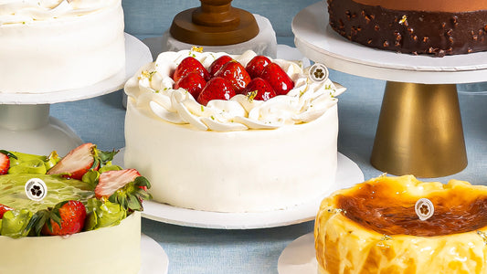 Miyabi strawberry cream cake displayed with matcha, chocolate and cheesecake creations