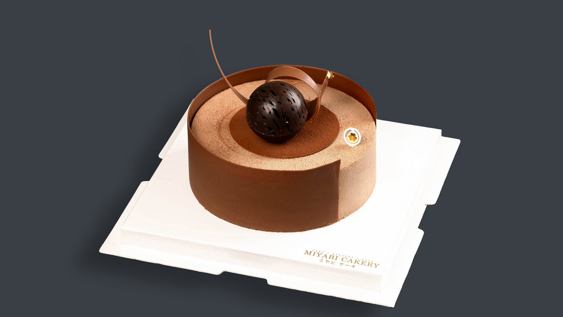 Miyabi Sal Noir 70% chocolate and yuzu cocktail cake with sculpted chocolate decorations