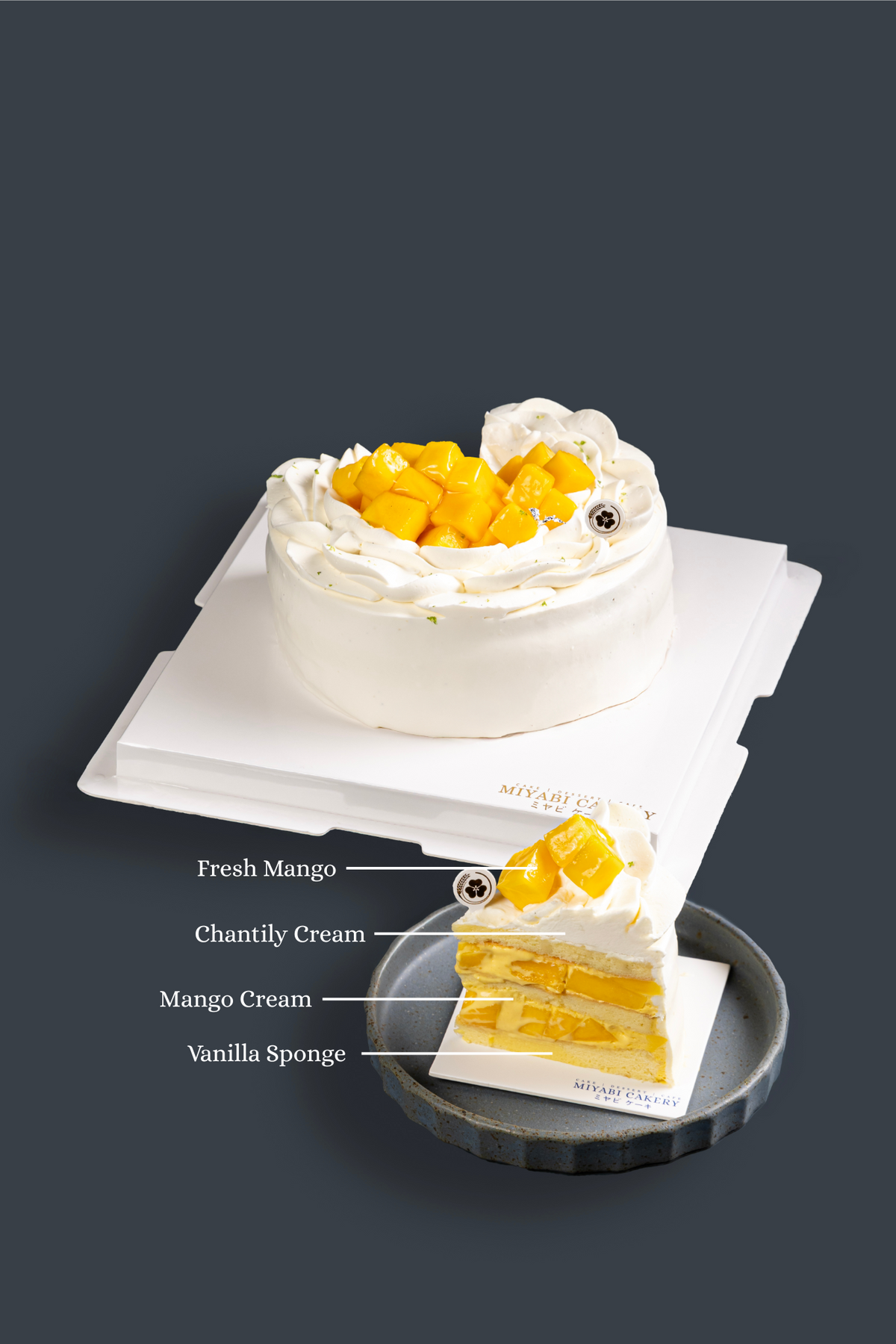 MANGO SHORTCAKE - Strawberry slice view | Miyabi Cakery