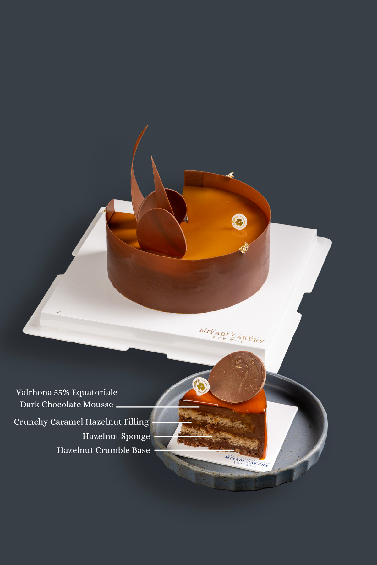 HAZELNUT INDULGENCE - Valrhona slice view | Miyabi Cakery