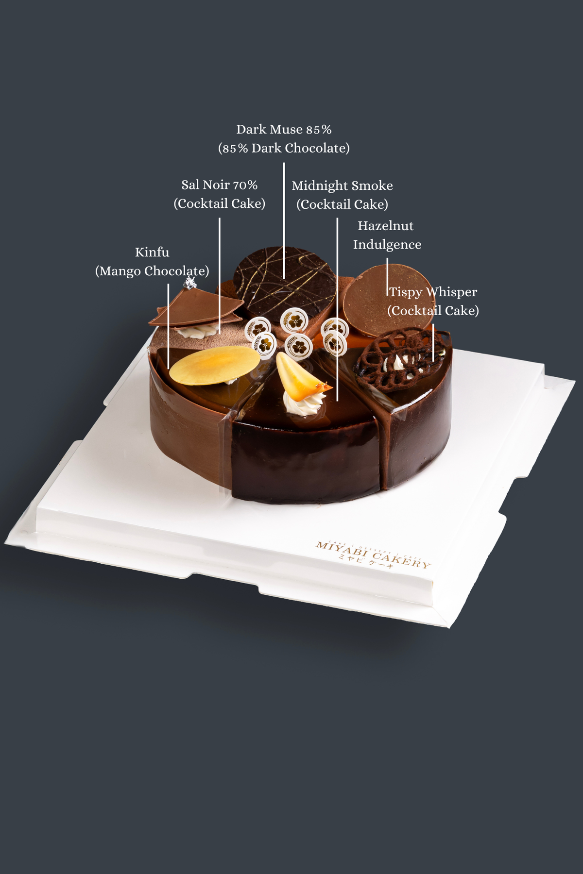 VALRHONA CHOCOLATE 6 in 1 cake selection featuring Dark Muse 85% dark chocolate — Miyabi Cakery, Kuala Lumpur